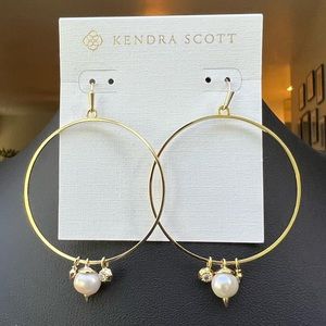 Kendra Scott gold hoop earrings with faux pearls & crystal charms. NWT